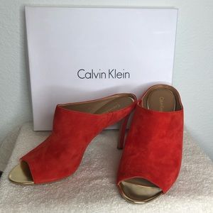 Calvin Klein orange suede mule